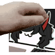 a hand is reaching out towards a cartoon character with horns .