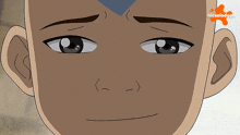 a close up of a cartoon character 's face with a nickelodeon logo behind him
