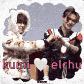 a couple of people standing next to each other and making a heart with their hands .