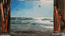 a painting of a kite surfer in the ocean is made in animatica