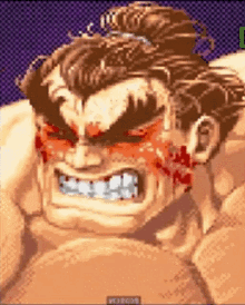 a pixel art drawing of a sumo wrestler with blood on his face