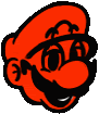 a red and black drawing of a man 's head with a mustache and glasses .