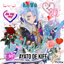 a collage of hearts and flowers with the name ayato de kiff