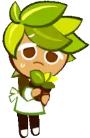 a cookie run character is holding a potted plant .