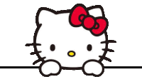 a hello kitty with a red bow on her head is sitting on a white background .