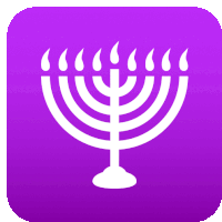 a menorah with candles on it is on a purple background