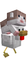 a chicken with a sheep on its back