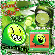 a poster that says good night sleep tight and says i love u gimme my lime