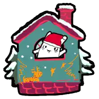 a drawing of a cat wearing a santa hat looking out of a window