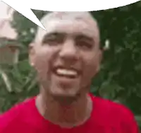 a man with a speech bubble above his head