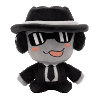 a stuffed toy wearing a hat and sunglasses is smiling