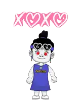 a cartoon of a girl holding a red heart with xoxo written on the bottom
