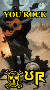 a poster with a man playing a guitar and the words you rock