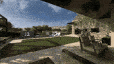an artist 's impression of a backyard with chairs and a pool