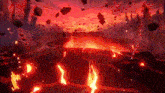 a computer generated image of a volcano with lava coming out of it .