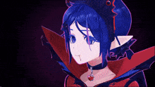 a girl with blue hair and a santa hat on
