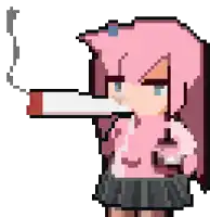 a pixel art illustration of a girl smoking a cigarette .