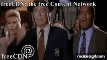 a group of people standing next to each other with the words freecdn the free content network on the bottom