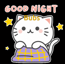 a cartoon of a cat holding a purple blanket with the words good night bubs above it