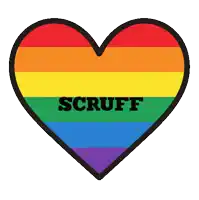 a rainbow heart with scruff written in black
