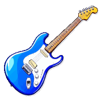a cartoon drawing of a blue electric guitar by fender