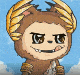 a cartoon drawing of a monster with horns and a crown on his head