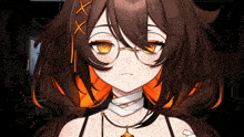 a close up of a girl wearing glasses and a necklace
