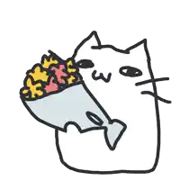 a drawing of a cat eating french fries