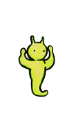 a cartoon drawing of a yellow monster with horns on its head