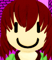 a close up of a cartoon character with red hair and a smiling face