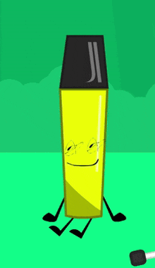 a cartoon drawing of a yellow marker with a face and legs