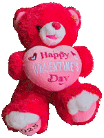 a red teddy bear says happy valentine 's day on its chest