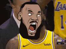 a cartoon of lebron james wearing a lakers jersey