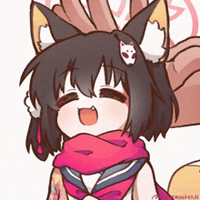 a drawing of a girl with fox ears and a scarf around her neck has the name fainhan on the bottom right