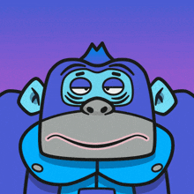 a cartoon drawing of a gorilla with blue eyes and a blue mohawk