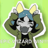 a cartoon of a girl with horns and the words epic wizard win written on the bottom