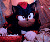 shadow the hedgehog from sonic the hedgehog is eating popcorn from a bowl