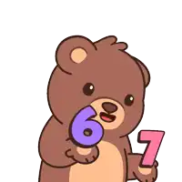 a teddy bear is holding up a number 6 and 7