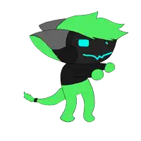 a black and green cartoon character with a blue eye