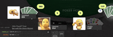 a screenshot of a poker game with a duck on the table