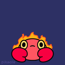 a cartoon drawing of a crab with flames coming out of it 's head