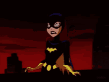 a cartoon character is wearing a mask and a cape and looking scared .
