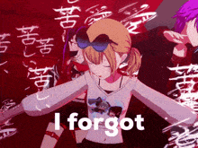 a girl in a white shirt is dancing with the words " i forgot " written on the bottom