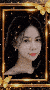 a picture of a woman in a frame with butterflies and stars