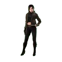 a woman in a brown jacket and black pants stands with her hands on her hips