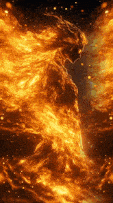 a drawing of a woman made of flames with wings