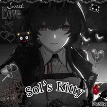 a picture of a girl with the words sol 's kitty written on it
