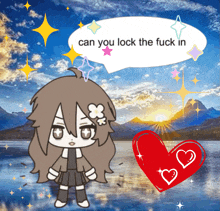 a cartoon girl with a speech bubble that says can you lock the fuck in