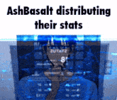 a picture of a man with the words ashbasalt distributing their stats above him
