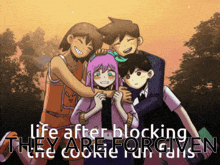 a cartoon of a group of people with the words life after blocking they are forgiven